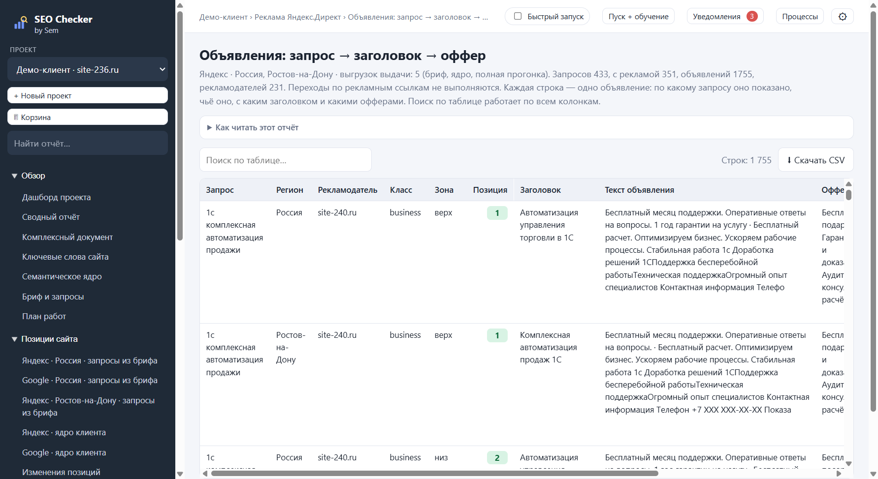 Объявления по запросам: заголовки и офферы